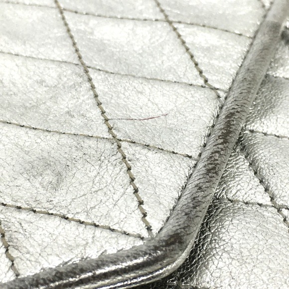 CHANEL Quilted Matelasse Chain Pochette Bag Silver x Gold Hardware - Picture 5 of 13